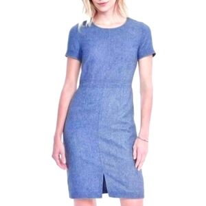 184. Banana Republic Denim Blue Short Sleeve Wool Lined Sheath Dress Size 8